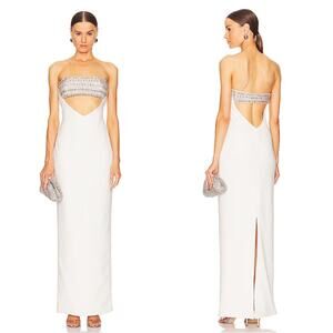 Retrofete Swan Crystal Embellished Cutout Strapless White Maxi Dress Size Large
